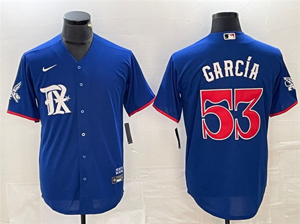 Men's Texas Rangers #53 Adolis García Royal City Connect Stitched Baseball Jersey
